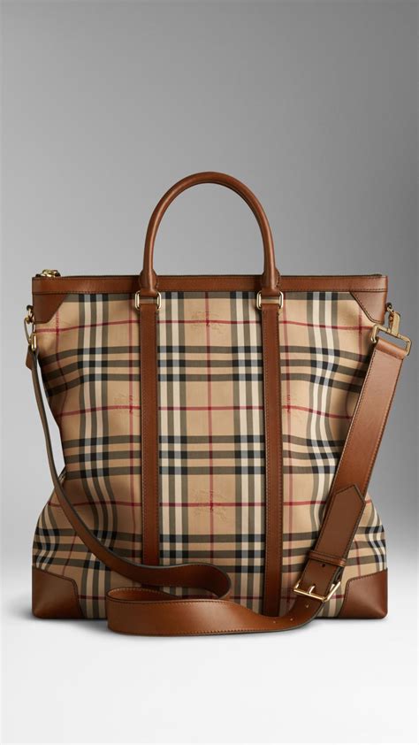 mens burberry tote|Burberry check and leather tote.